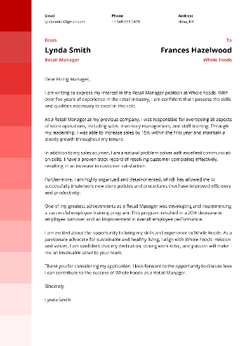 Retail Manager Cover Letter Retail Manager Cover Letter