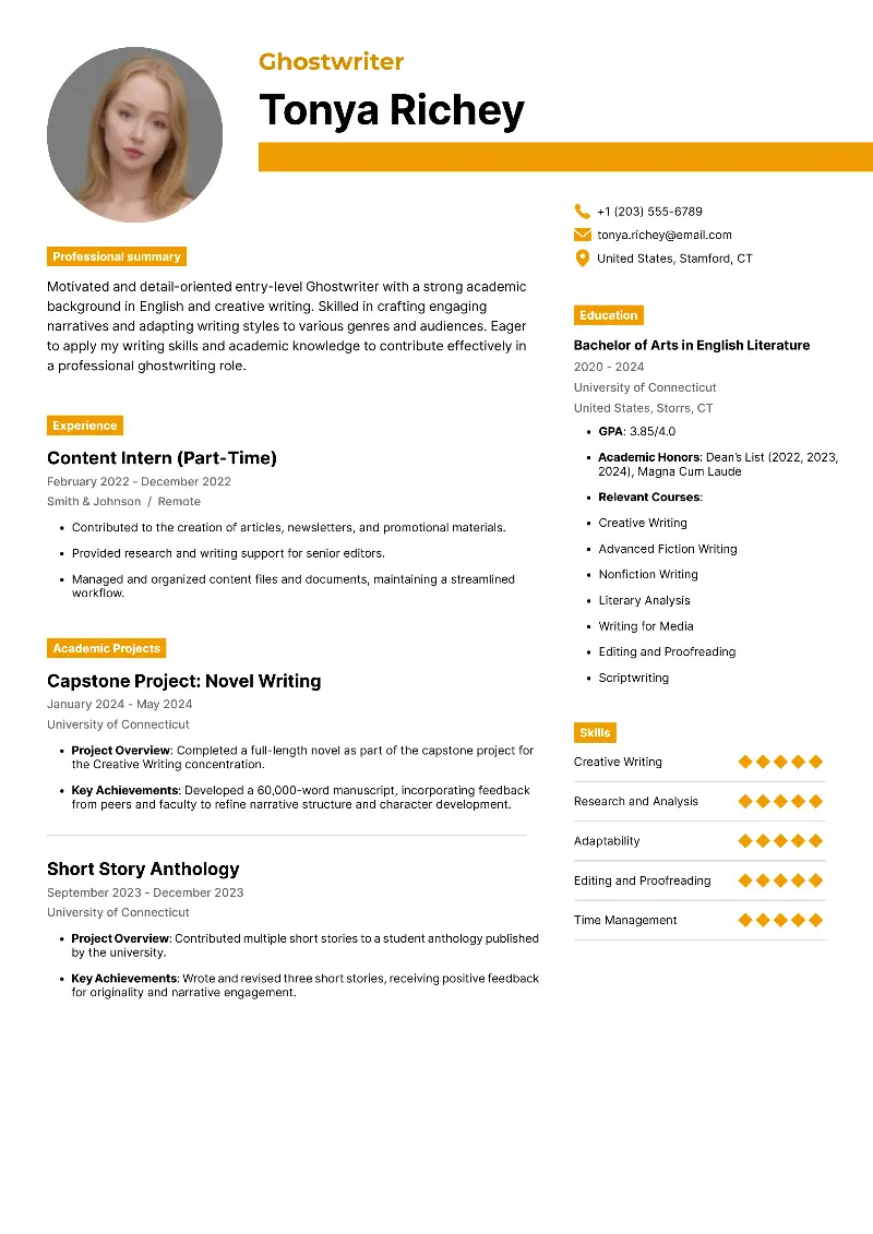 Ghostwriter Resume Ghostwriter Resume