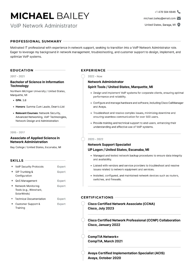 VoIP Network Administrator Resume VoIP Network Administrator Resume