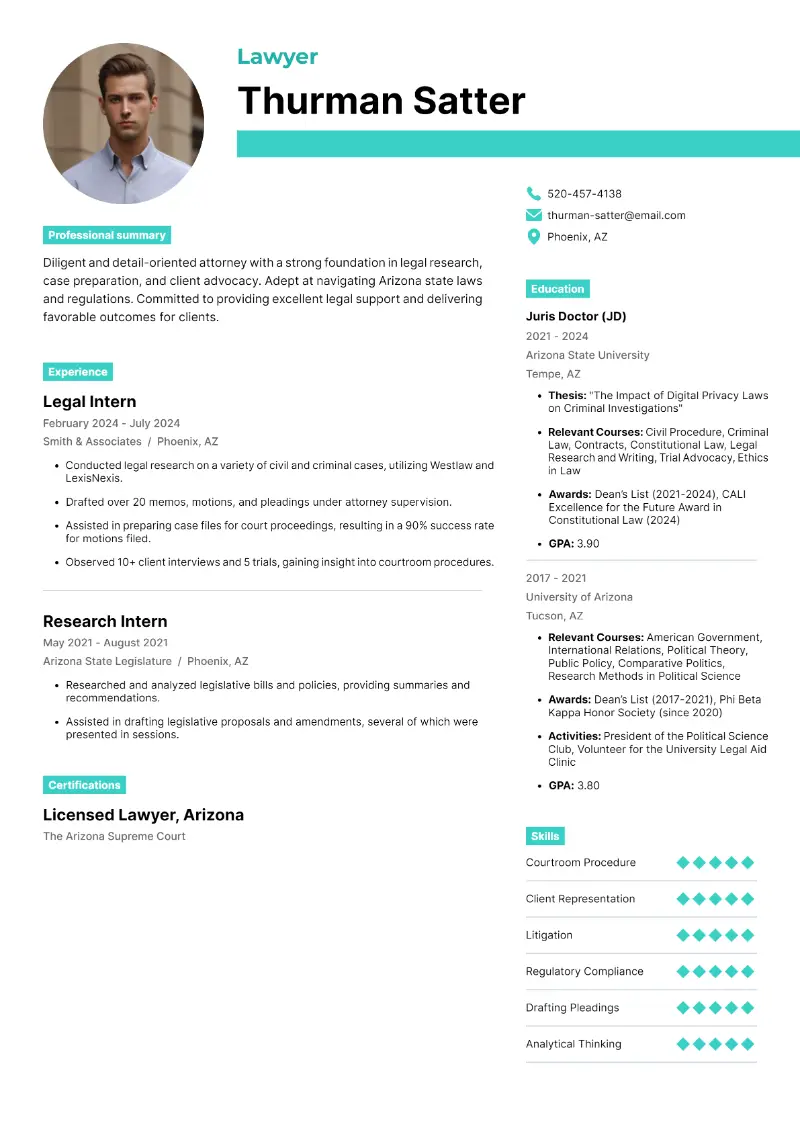 Lawyer Resume Examples, Templates, Writing Guide