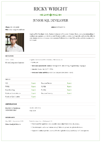 Junior SQL Developer Resume Junior SQL Developer Resume