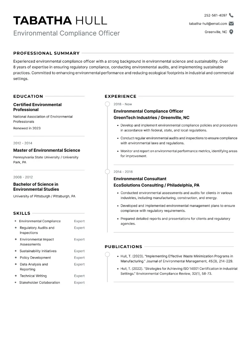 Environmental Compliance Officer Resume Environmental Compliance Officer Resume