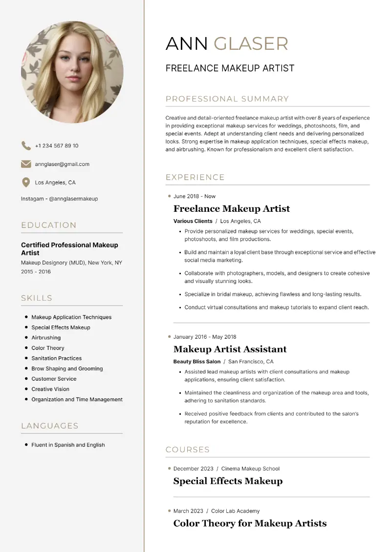 5 Makeup Artist Resume Examples and Templates for 2024