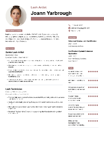 Lash Artist Resume Lash Artist Resume