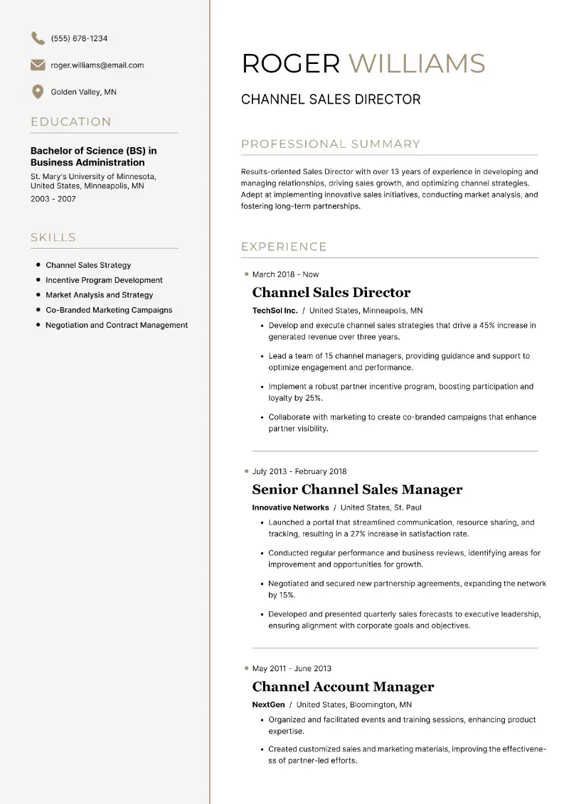 Channel Sales Director Resume
