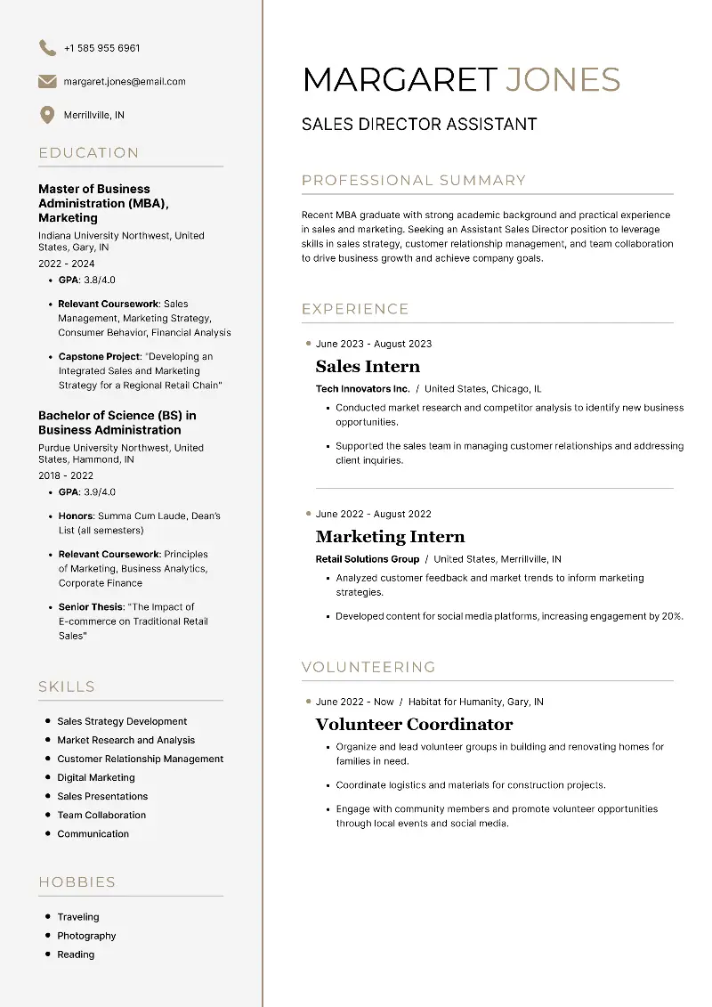Sales Director Assistant  Resume
