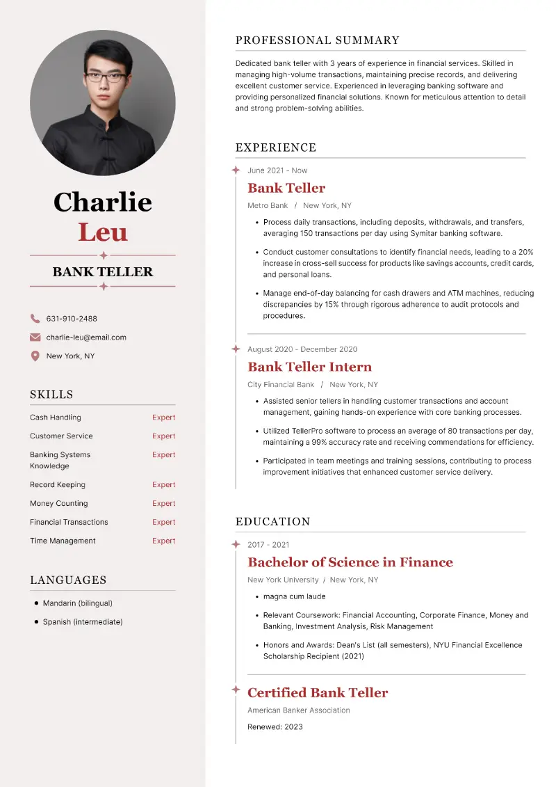 Best Bank Teller Resume Examples and Writing Tips