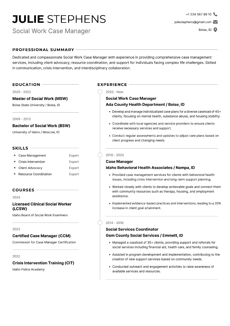 Social Work Case Manager Resume Social Work Case Manager Resume
