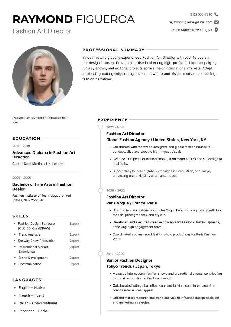 Fashion Art Director Resume Fashion Art Director Resume
