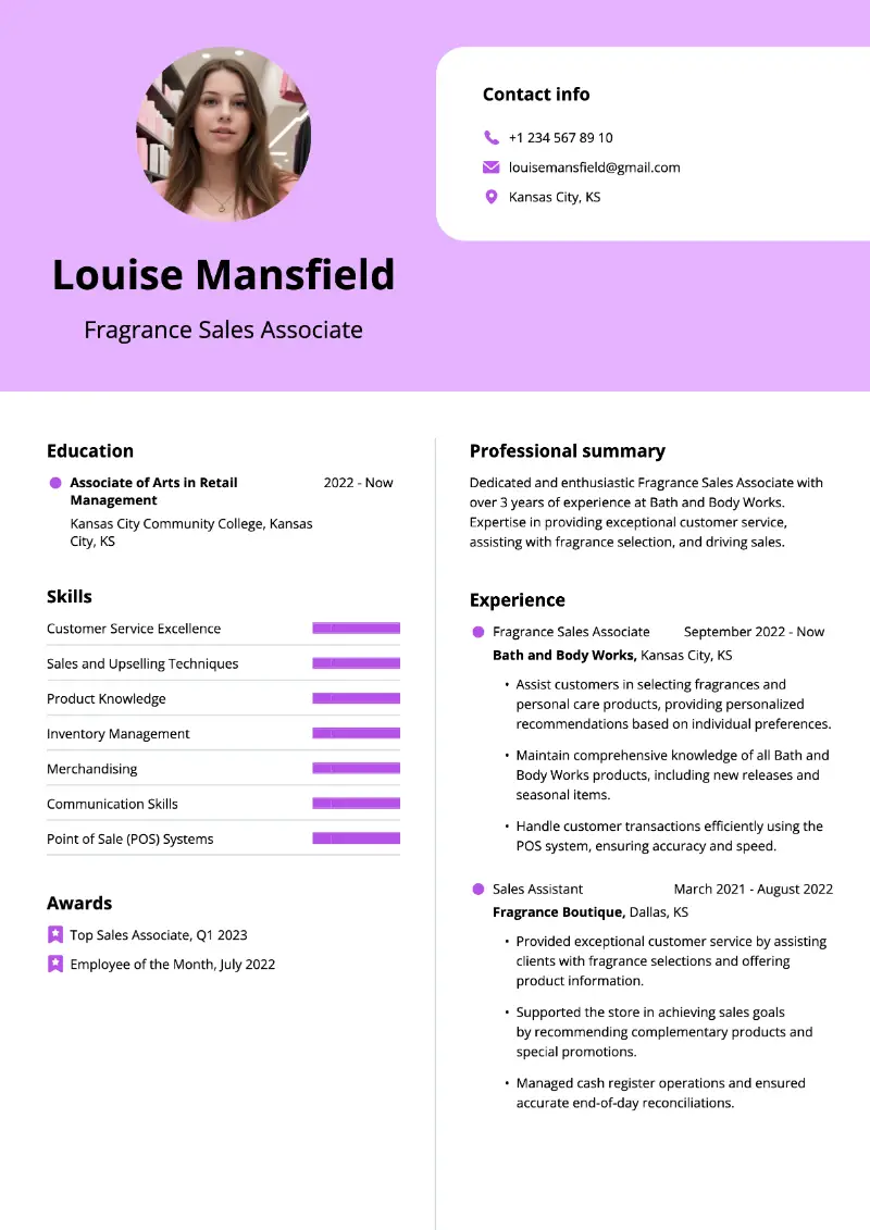 5 Fragrance Sales Associate Resume Examples for 2024