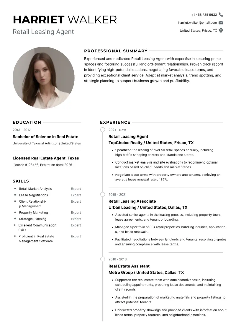 5 Best Leasing Agent Resume Examples (+Tips)