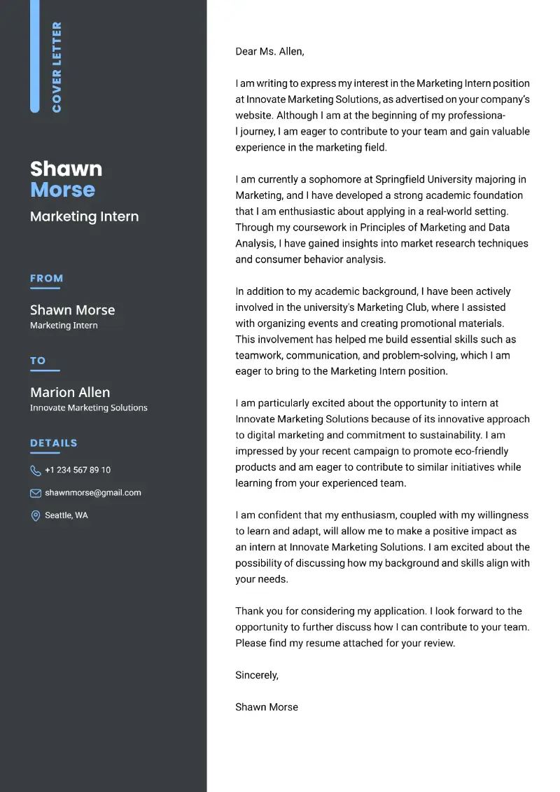 Marketing Intern Cover Letter Marketing Intern Cover Letter