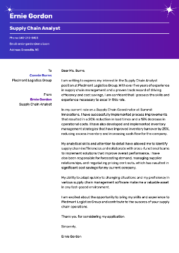 Supply Chain Analyst Cover Letter Example Supply Chain Analyst Cover Letter Example