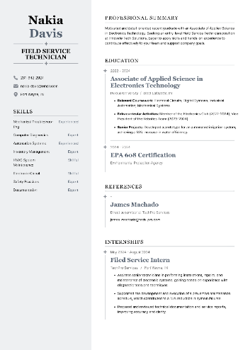 Field Service Technician Resume