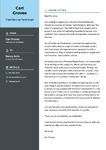 Field Service Technician Cover Letter Field Service Technician Cover Letter