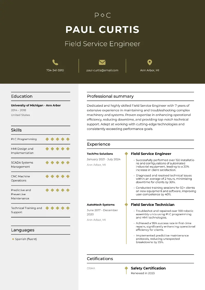 Field Service Engineer Resume Field Service Engineer Resume