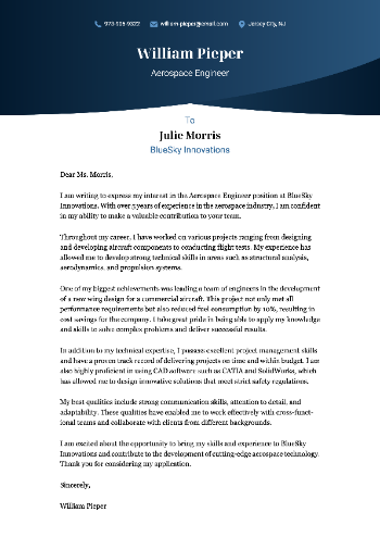 Aerospace Engineer Cover Letter Aerospace Engineer Cover Letter