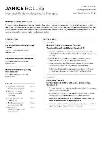 Neonatal-Pediatric Respiratory Therapist Resume