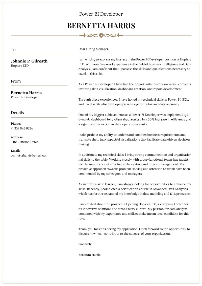 Power BI Developer Cover Letter Power BI Developer Cover Letter