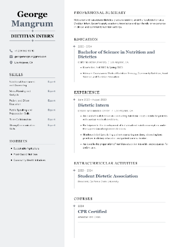 Dietitian Intern Resume Dietitian Intern Resume