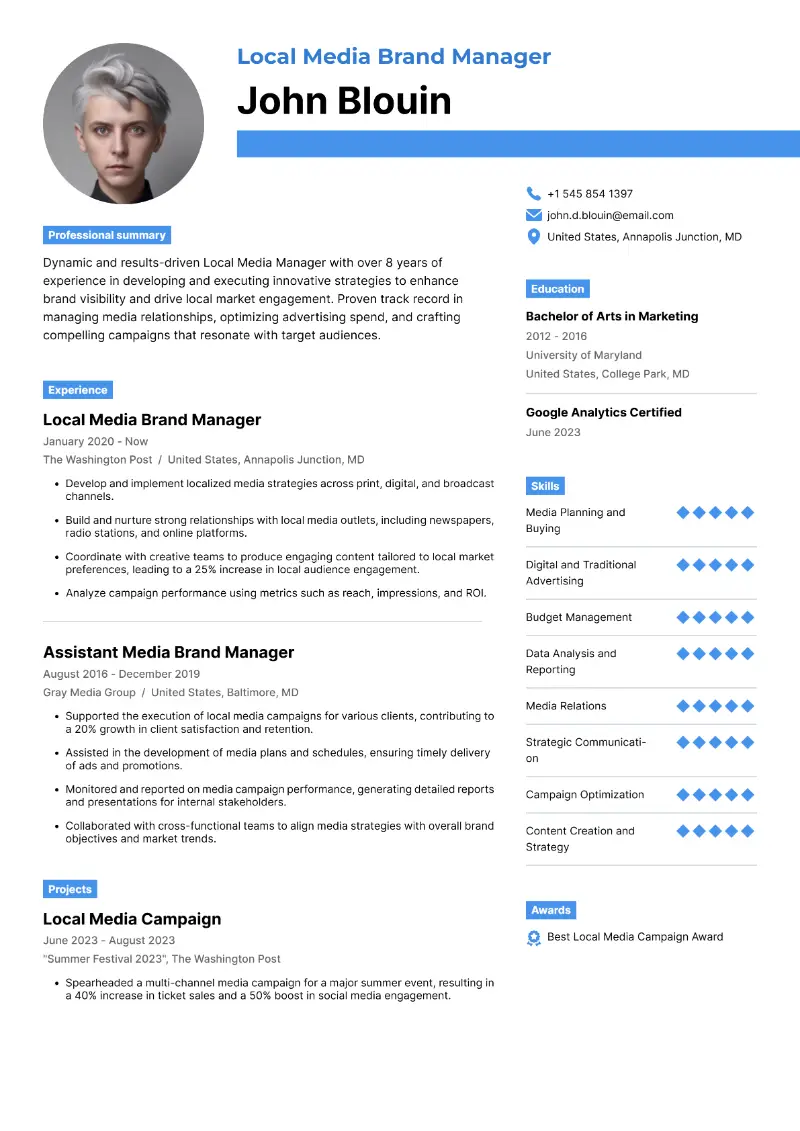 Local Brand Manager Resume Examples for 2024