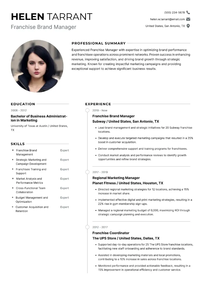 Franchise Brand Manager Resume