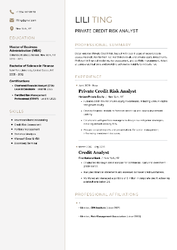 Private Credit Risk Analyst Resume Private Credit Risk Analyst Resume