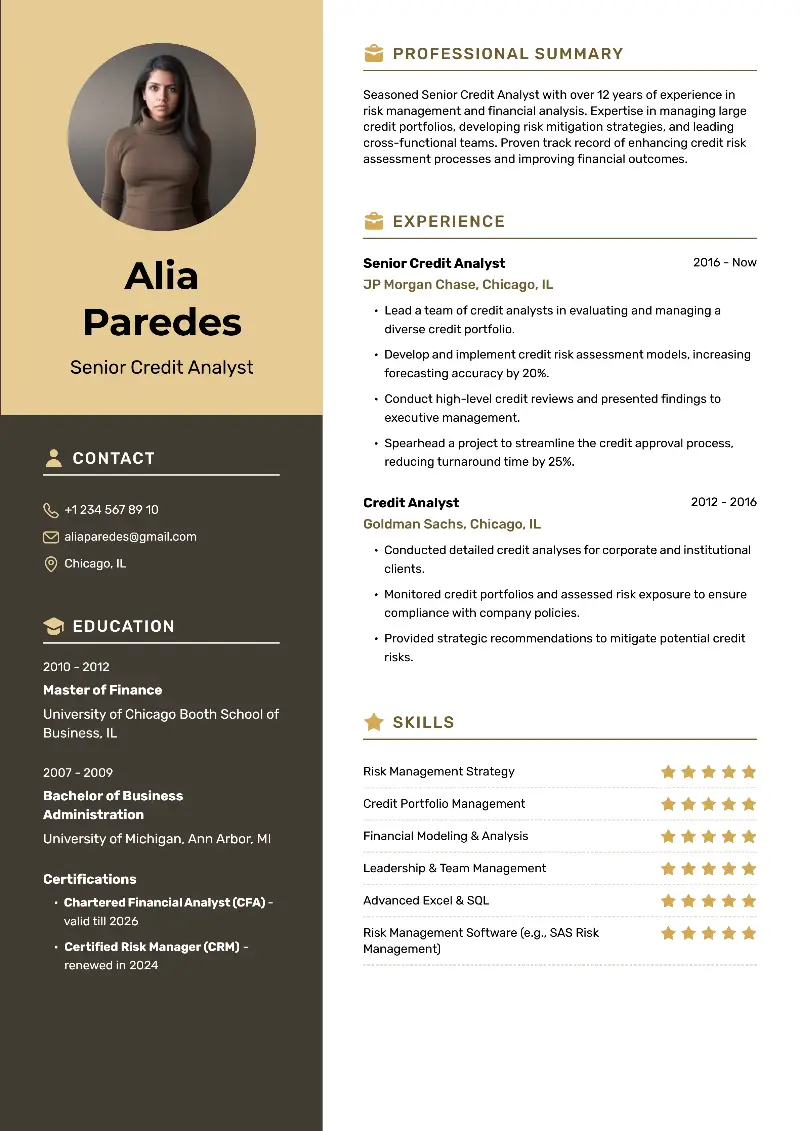 Senior Credit Analyst Resume