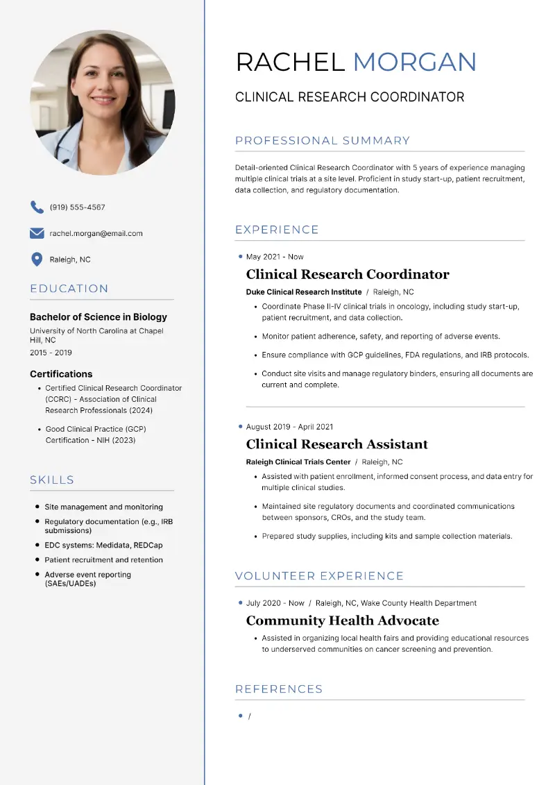 5 Clinical Research Coordinator Resume Examples for 2024