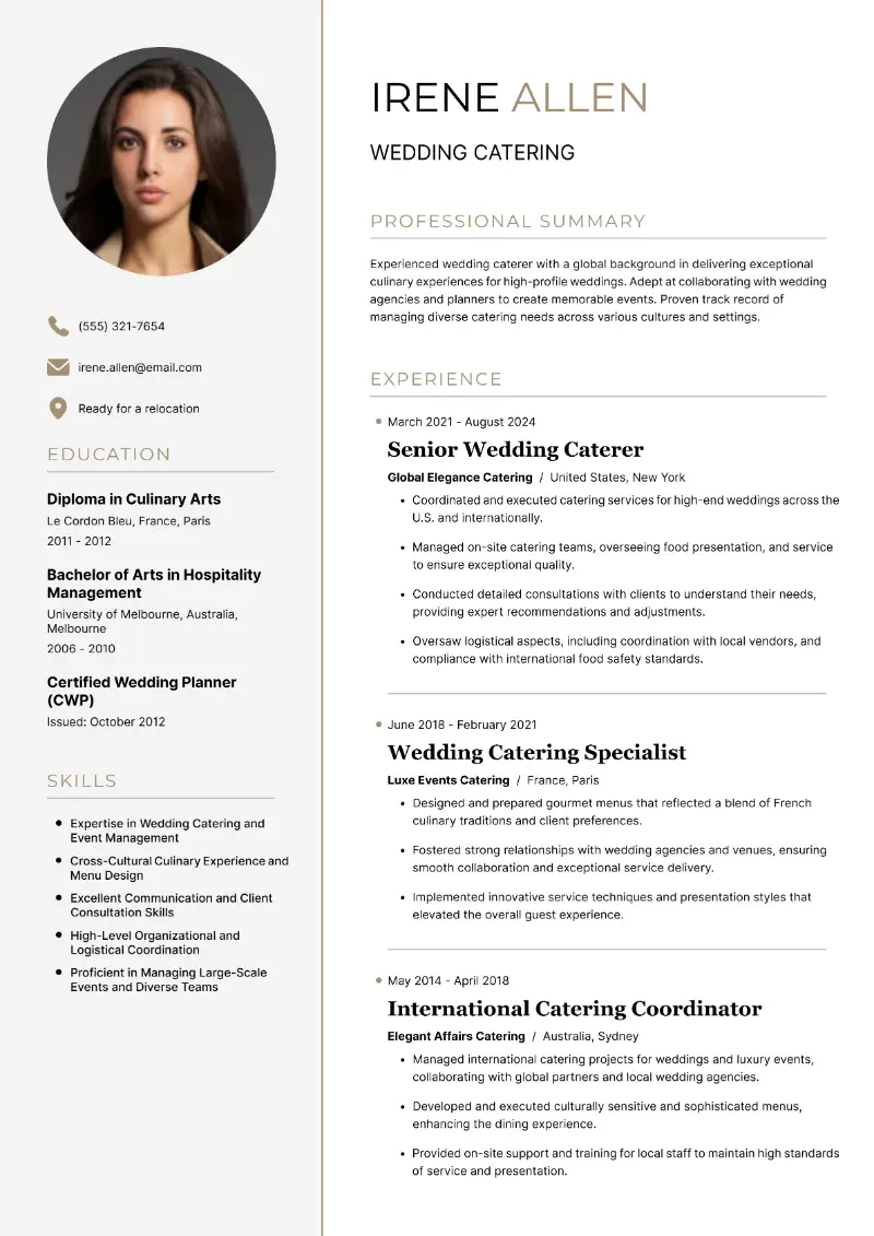 Wedding Catering Resume Wedding Catering Resume