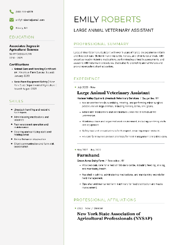 Large Animal Veterinary Assistant Resume