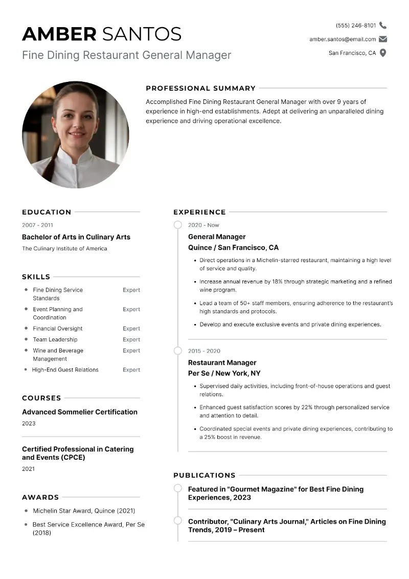 Fine Dining Restaurant General Manager Resume Fine Dining Restaurant General Manager Resume