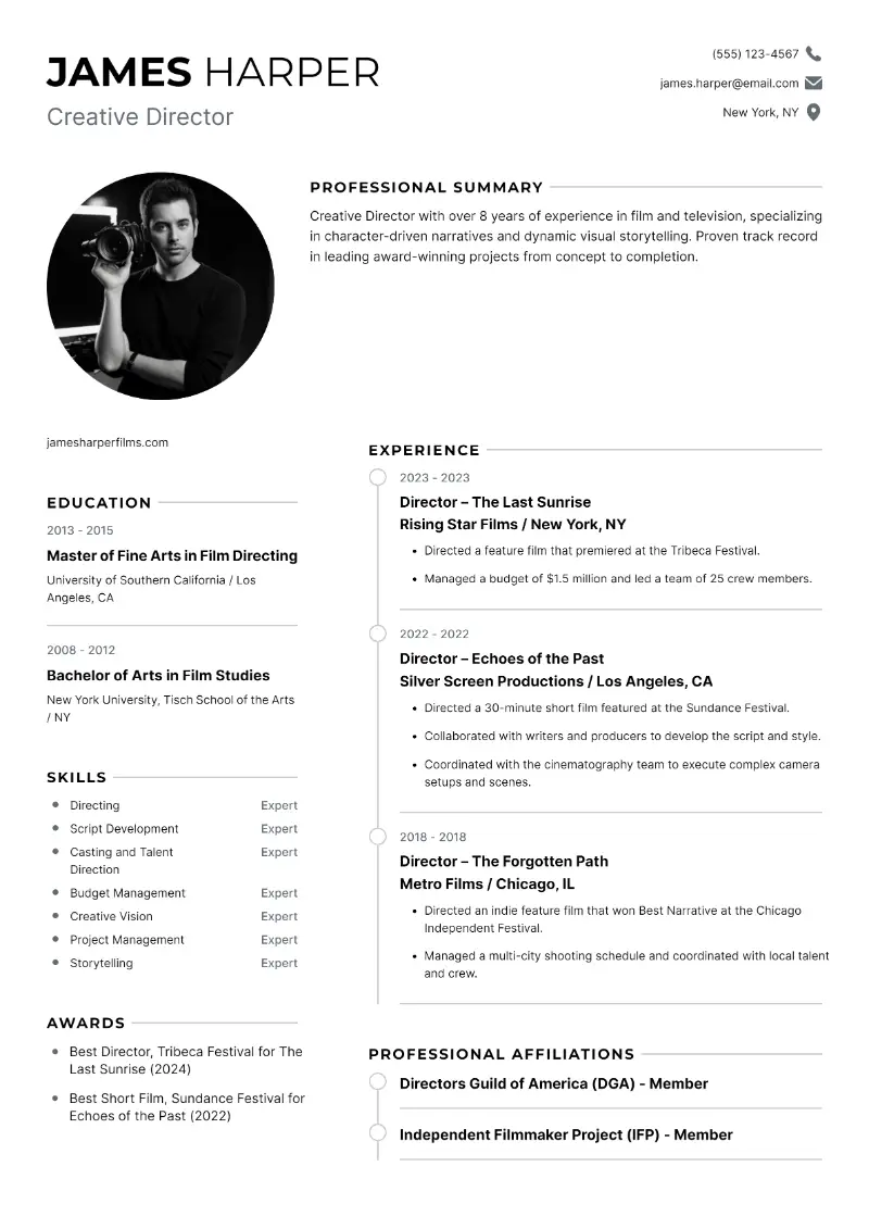 4 Filmmaker Resume Examples and Templates for 2024