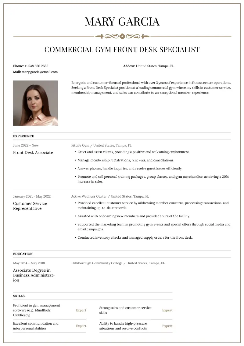 Gym Front Desk Resume Examples and Writing Tips