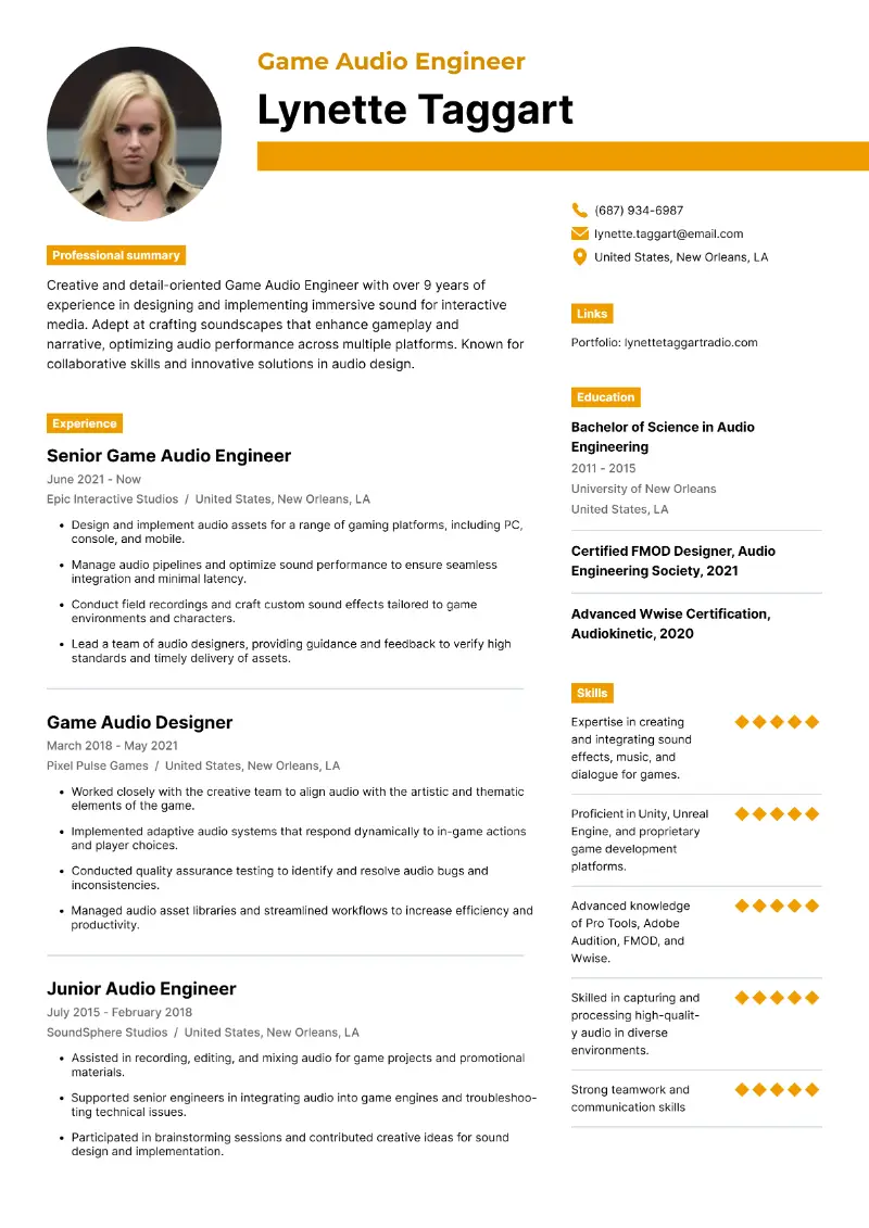 4 Audio Engineer Resume Examples and Templates for 2024