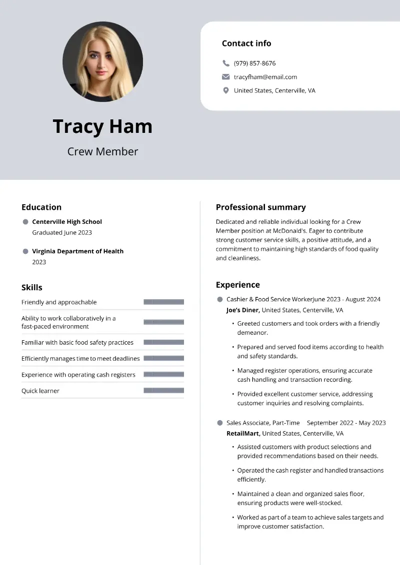 5 McDonalds Resume Examples & Templates for 2024 