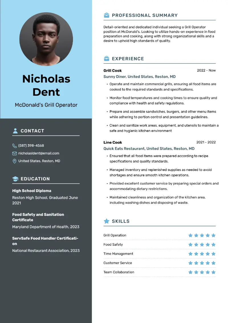 McDonald's Grill Operator Resume McDonald's Grill Operator Resume