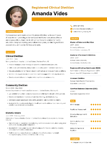 Registered Clinical Dietitian Resume Registered Clinical Dietitian Resume