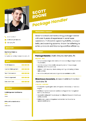 Package Handler Resume