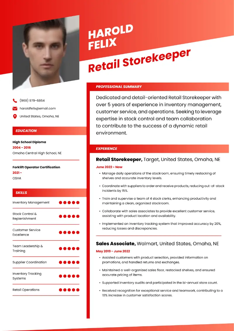 Store Keeper Resume Examples for 2024