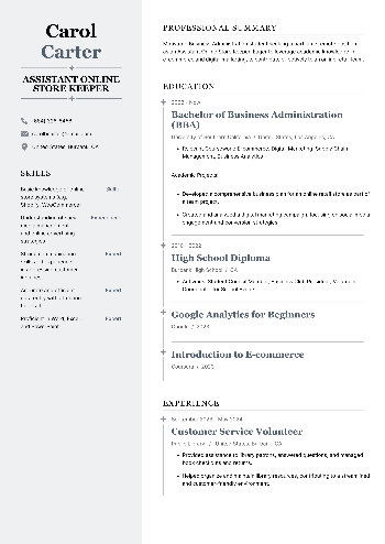 Assistant Online Store Keeper Resume Assistant Online Store Keeper Resume
