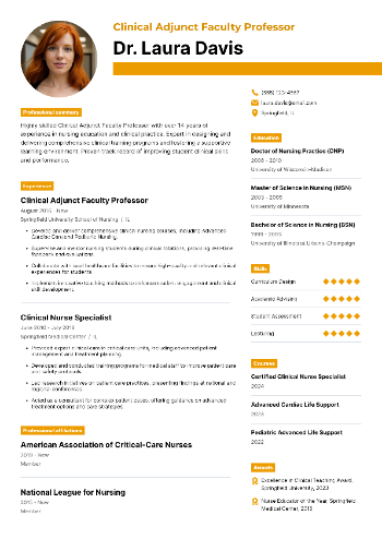 Clinical Adjunct Faculty Professor Resume Example