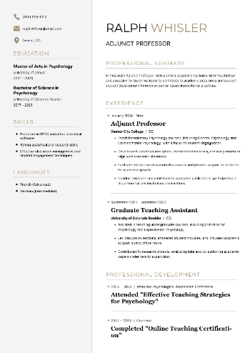 Adjunct Professor Resume Adjunct Professor Resume