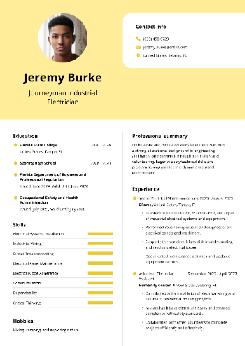 Journeyman Industrial Electrician Resume