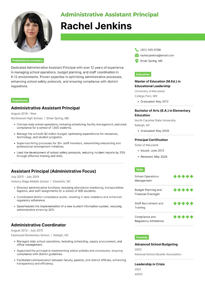 5 Assistant Principal Resume Examples and Writing Tips