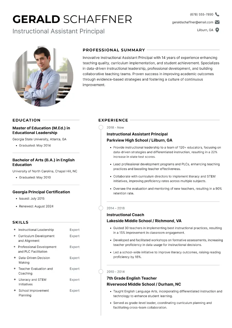 Instructional Assistant Principal Resume