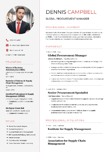 Global Procurement Manager Resume Global Procurement Manager Resume