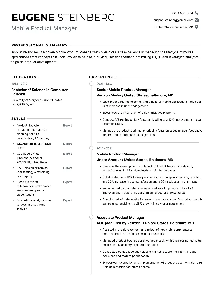 Mobile Product Manager Resume Mobile Product Manager Resume