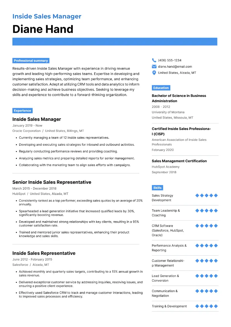 Inside Sales Manager Resume Inside Sales Manager Resume