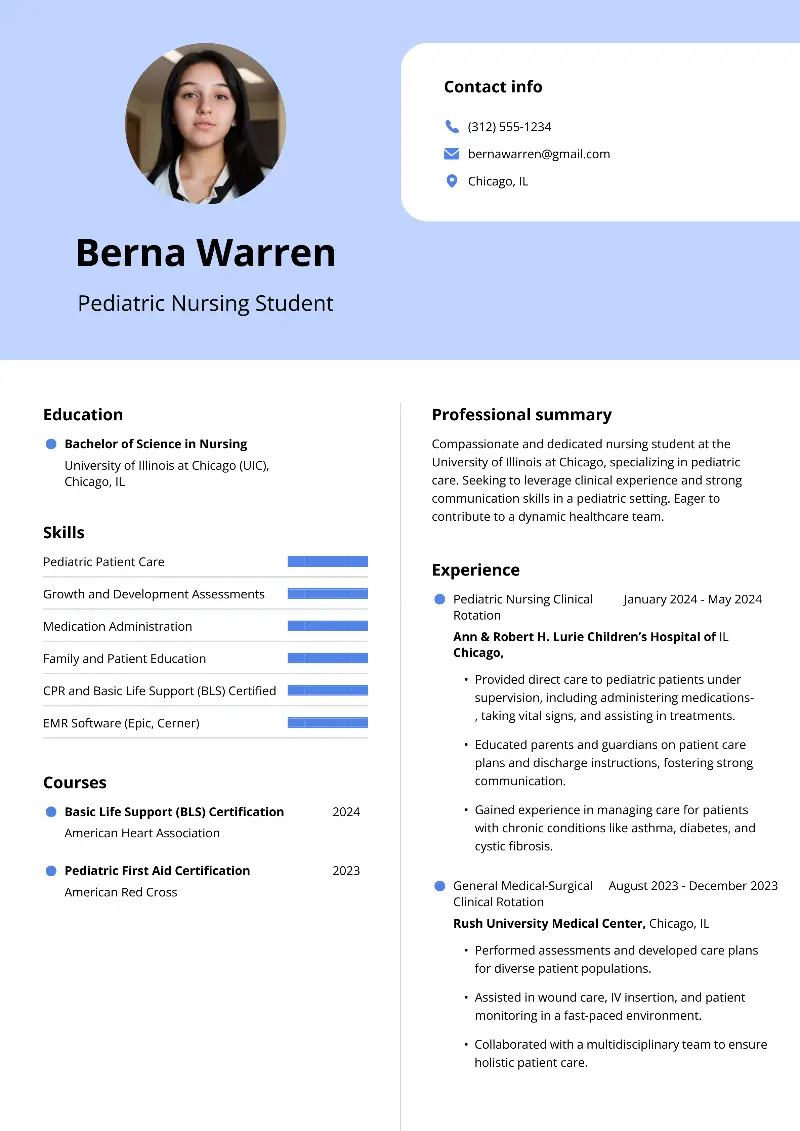 Pediatric Nursing Student Resume Pediatric Nursing Student Resume